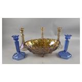 Colored Glass Candle Holders, and Fruit Bowl