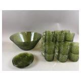 Vintage Green Ribbed Glass Lot