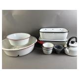 Vtg Enamelware-Pans, Bowls, Coffee Pot, & More