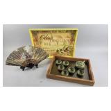 Japanese Tea set, 2 Tea Trays, and a Fan