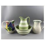 Vtg Decorative Ceramic Pottery Pitchers & Bowl