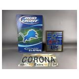 Vtg Promo Bud Light Detroit Lions Sign & More