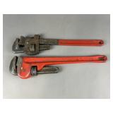 Vtg Red-Handled Heavy -Duty Straight Pipe Wrenches