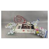 Baseball Poster, Tennis Racket, and Golf Balls