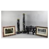 Dolbi candle sticks, Paintings, and Plant Stand