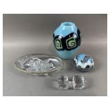 Vintage Signed Blue & Green Swirl Vase & More