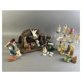 Antique Nativity With Plaster Figurines & More