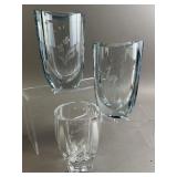 3 Exquisite Strombergshyttan Etched Crystal Vases