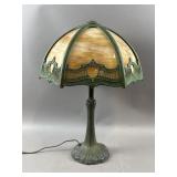 Arts & Crafts Caramel Slag Glass Panel Table Lamp