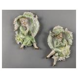 Bisque Porcelain 3D Wall Plaque Pair Thames Japan
