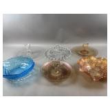 Carnival Glass Bowl, Center Handle Trays & More