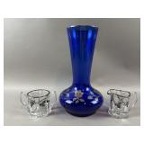 Czech Cobalt Glass Vase & Nouveau Silver Overlay