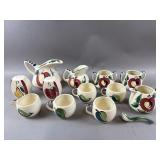 Vtg Hand Painted Purinton Pottery Apple Tea Set