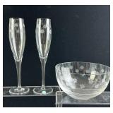 Tiffany "Daisy" Pattern Crystal Flutes & Bowl