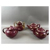 Vintage Red & Gold Trim Hall Tea Pots