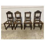 Jacobean Antique Carved Wooden Chairs, Set of 4