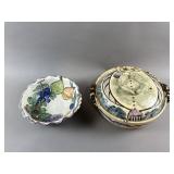 Vtg Hand Painted Fruits Bowl & Fish Donabe Pot
