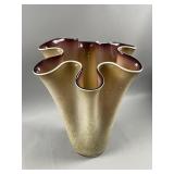 Vtg Striking Fluted Rim Hand-blown Glass Vase