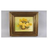 Signed English Yellow Roses Oil on Canvas