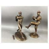 2 Vintage Bronze - Toned Resin Baseball Figurines