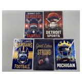 Collection of Football & B-Ball Themed Metal Signs