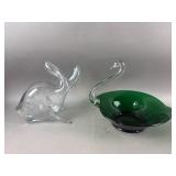 Vtg Glass Sean Bowl & Glass Fish Figurine