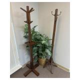 2 Coat Racks and Faux Plant