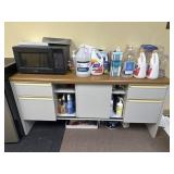 Microwave and Contents in/on Credenza