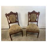 2 Antique Victorian Carved Upholstered Chair
