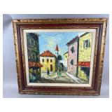 Vtg Framed European Street Scene Oil Painting