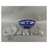 Vtg Cobalt Blue Crystal Cut to Clear Bowl & More