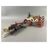 Cast Iron Fire Truck, Two Men & Two Horses