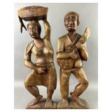 Mid-Century Hand Carved Wooden Folk Art Statues