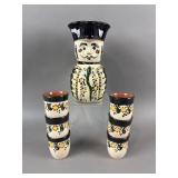 Vtg Hungarian Folk Art Pottery Miska Jug & Cups