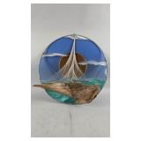 Round Stained Glass with Drift Wood Sail Boat