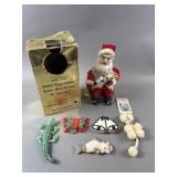 Vintage Tin Animated Santa Claus & Ornaments