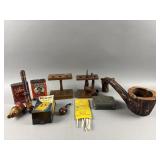 Vtg Wooden Pipe Stands, Tobacco Tins & More