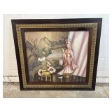 Vtg MCM Lady Flowing In Robes Framed Piece