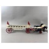 Vtg Cast Iron Horse Drawn Ladder Fire Truck Toy