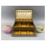 Vtg Jewelry Box & Avon Dust Containers
