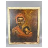 Vtg Oil Painting Depicting Mother & Child