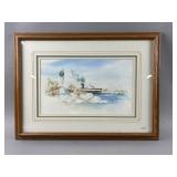 Vtg Pat Norton Print  - Man Watching Steam Boat