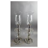 1920s Glass Prism Hurricane Lamps
