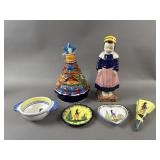 Vtg Henriot Quimper Pottery Statue, Plates & More