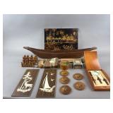 Vtg Wood Lacquer Painting, Agate Candle & More