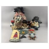 Vtg Folk Art Black Americana Cloth & Wooden Dolls