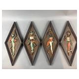 MCM Vintage Harlequin Diamond Shaped Wood Panels