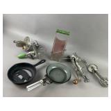 1901 Kitchen Utemsils, Cast Iron Pan, Pyrex & More