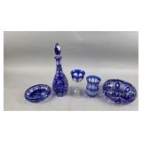 Bohemian Cut to Clear Crystal Decanter, Goblet, &