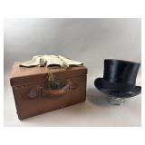 Antique Knox Beaver Spat Top Hat W/ Leather Case
